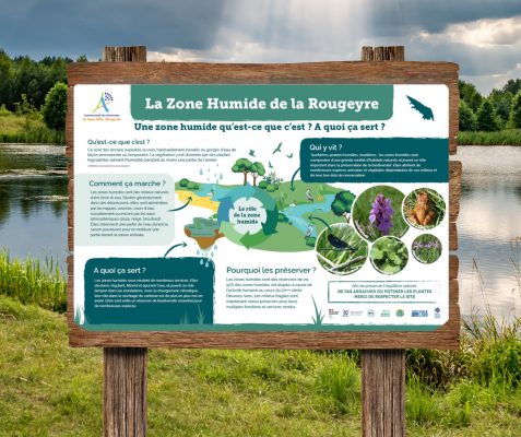 Panneau d'information sur la zone humide de La Rougeyre réalisé par Oyopi
